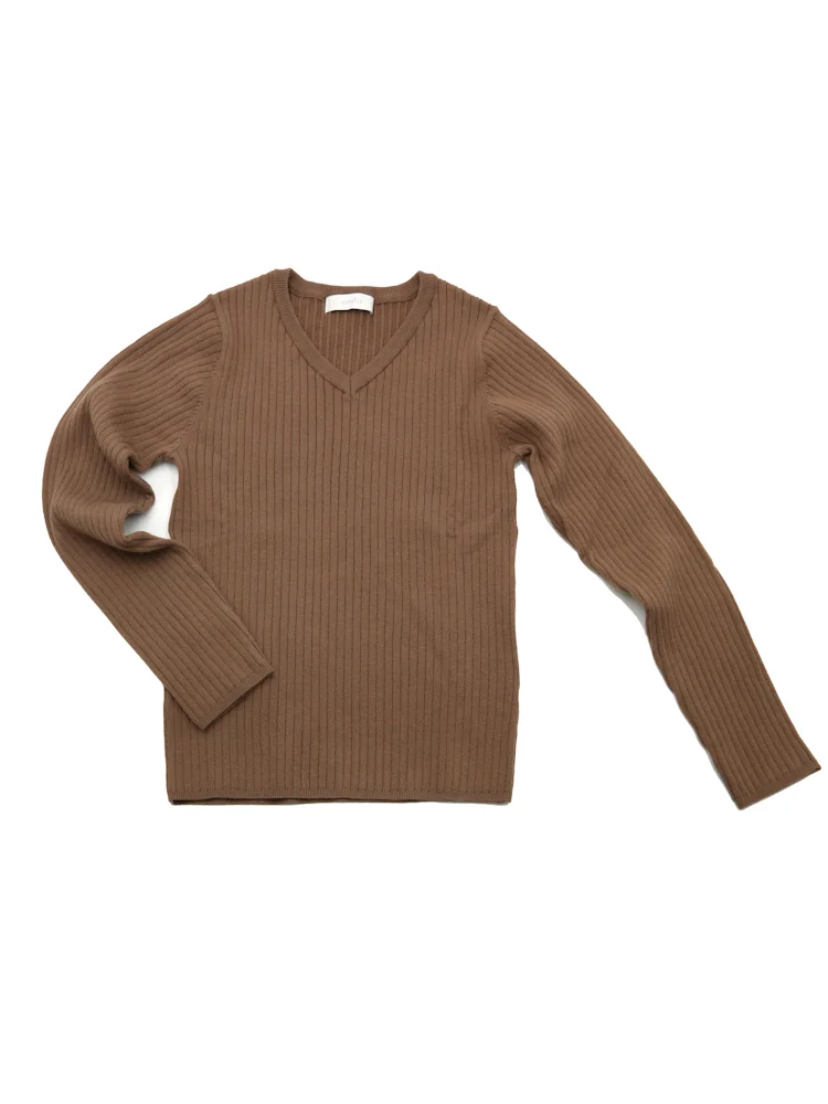 【アンチピリング＆静電気対策】ニット長袖Ｖネックワイドリブウォッシャブル無地SOFFICE秋冬【レディース】