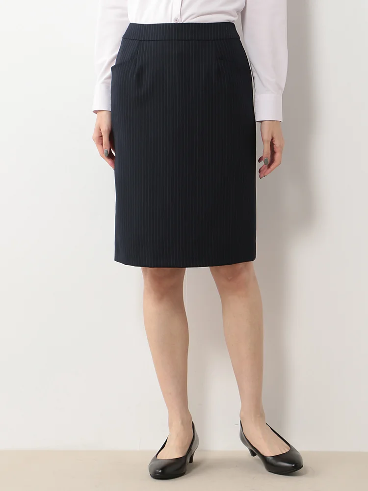 【ウォッシャブル】ポケット付タイトスカートストレッチネイビーストライプ通年【レディース】