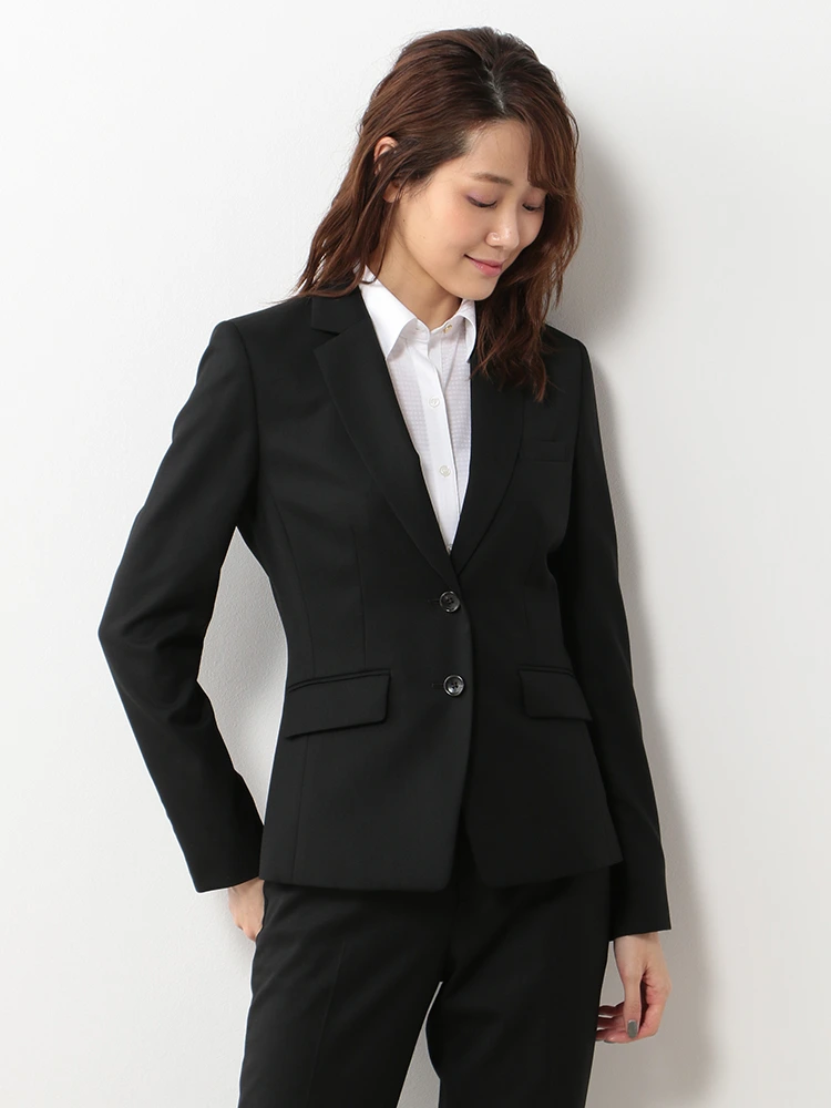 【ウォッシャブル】ジャケット2つボタンストレッチブラック無地通年【レディース】