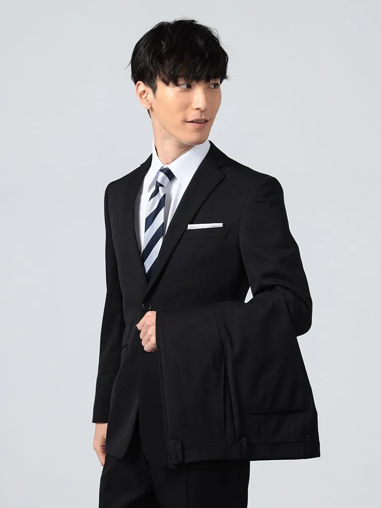 【パンツウォッシャブル】スーツ2つボタンツーパンツブラック無地リクルート／就活対応RESPECTNERO通年【定番】【スリムデザイン】