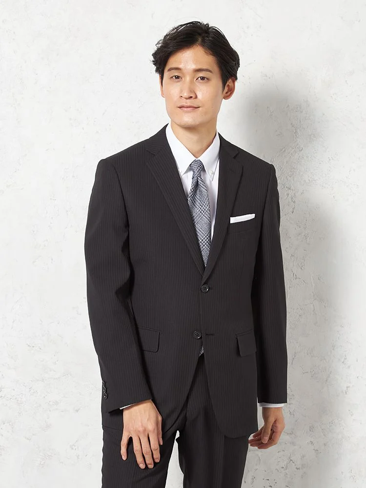 【即納】【WEB限定】スーツ2つボタン4WAYストレッチ上下ウォッシャブルシャドウストライプブラック