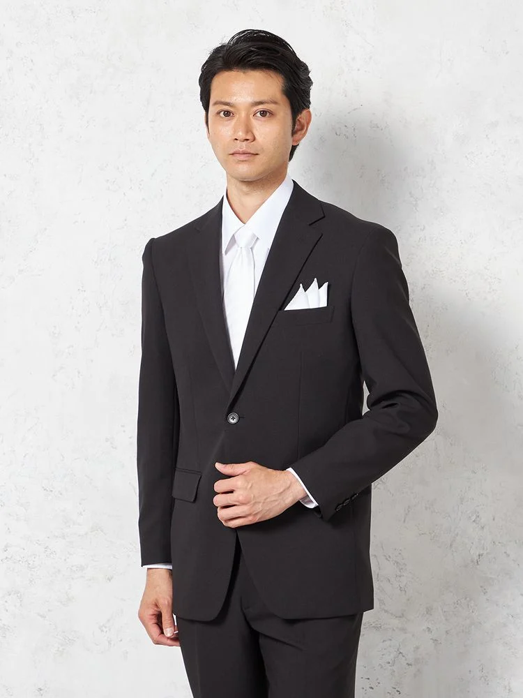 【即納】【WEB限定】フォーマル2つボタン上下ウォッシャブルウエストアジャスター仕様黒無地通年礼服