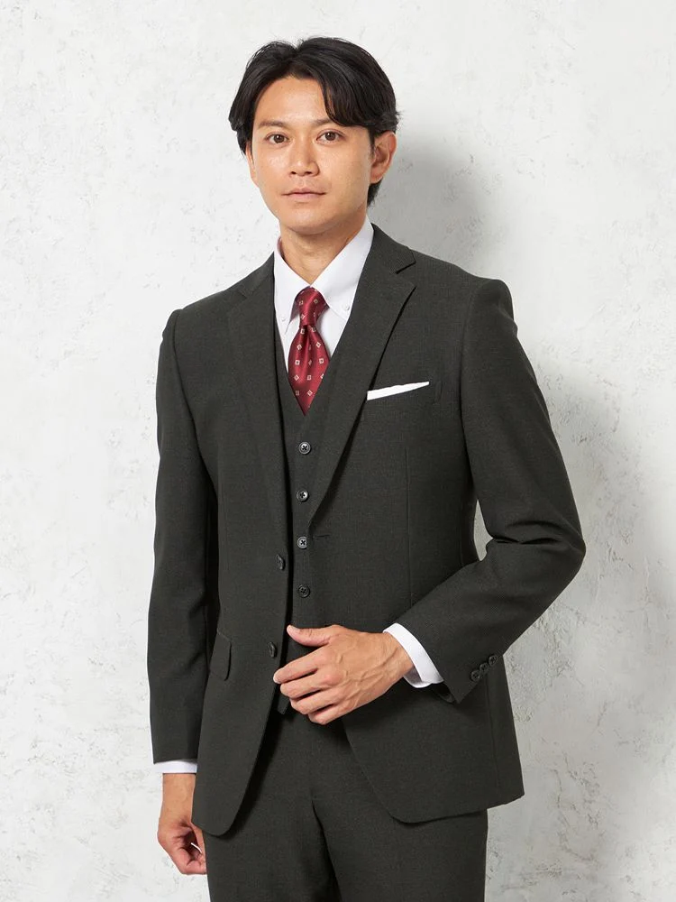 【即納】スリーピーススーツ2つボタン【WEB限定】上下ウォッシャブル小柄グレー秋冬