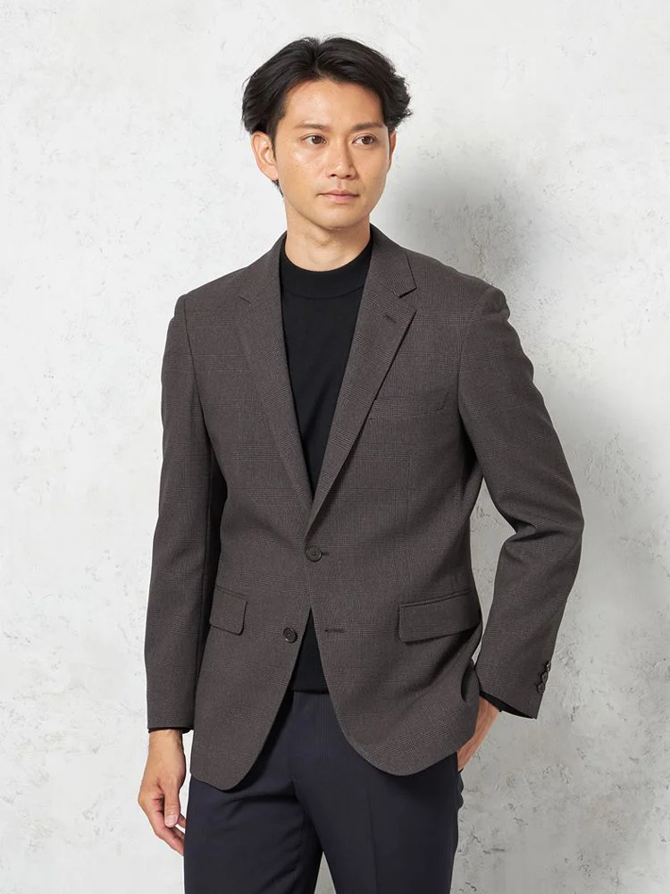 【ウォッシャブル】ジャケット2つボタンストレッチグレンチェックリッケンバッカー秋冬