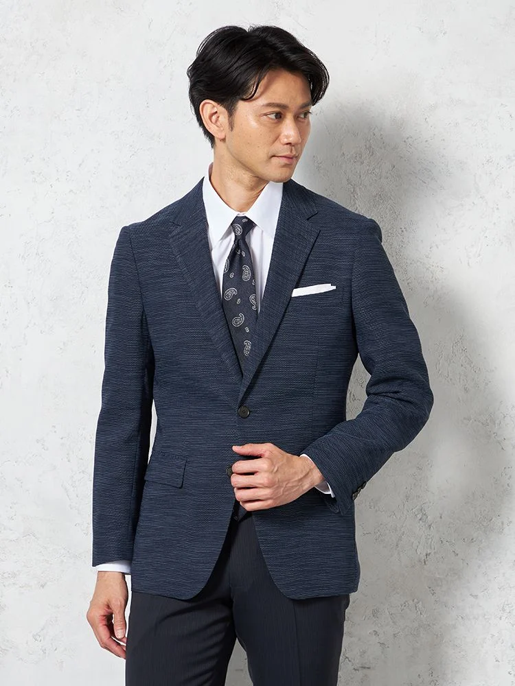 【ウォッシャブル】ジャケット2つボタンストレッチ無地リッケンバッカー