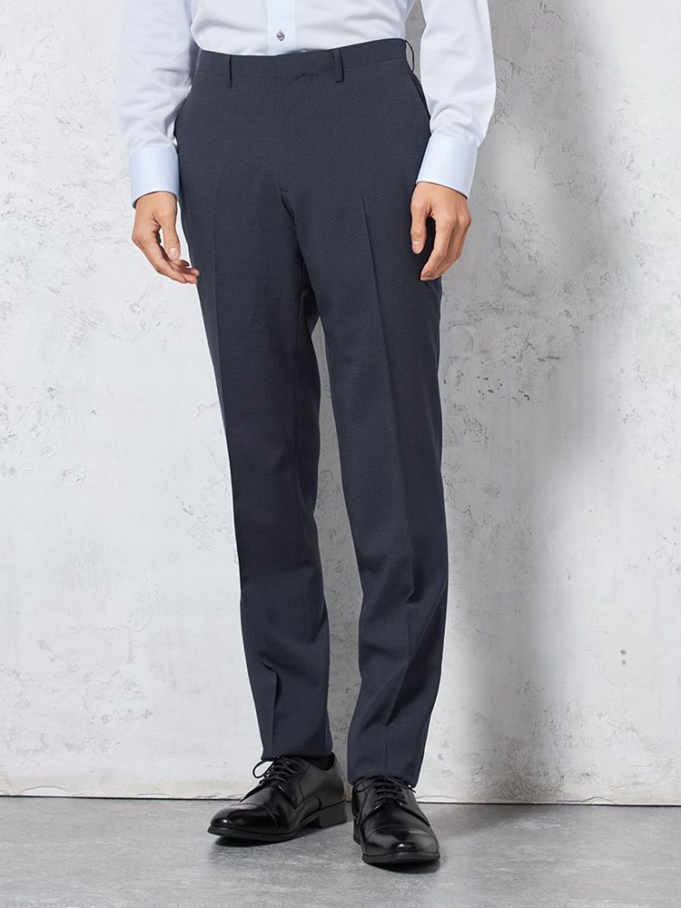 【4wayストレッチ】パンツノータックドライパンツ膝あて清涼裏地ネイビー小柄nero春夏【スリムデザイン】