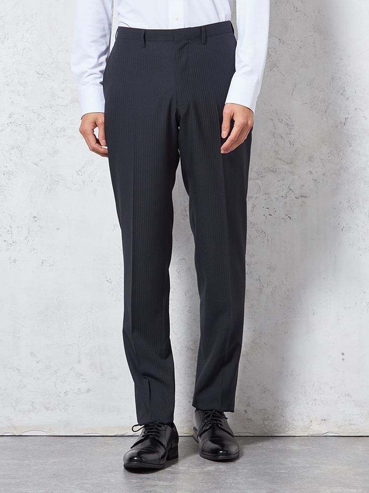 【4wayストレッチ】パンツノータックドライパンツ膝あて清涼裏地シャドウストライプnero春夏【スリムデザイン】