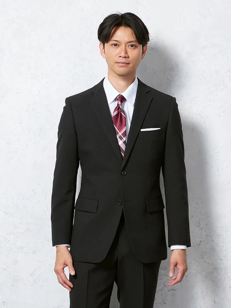 【即納】スーツ2つボタン【WEB限定】4WAYストレッチシャドウストライプブラック