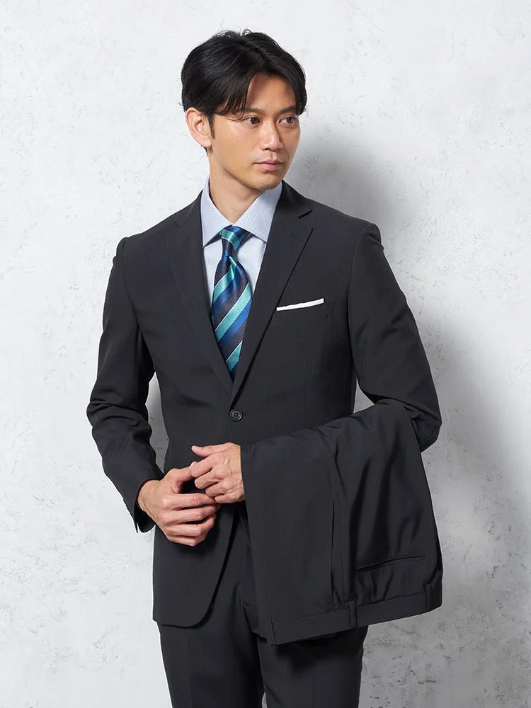 【上下ウォッシャブル】スーツ2つボタンツーパンツイージーケアネイビーストライプフュージョンクラブ