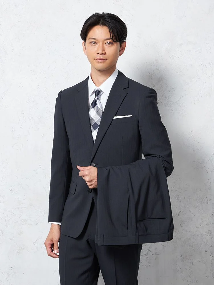 【上下ウォッシャブル】スーツ2つボタンツーパンツイージーケアストライプリッケンバッカー