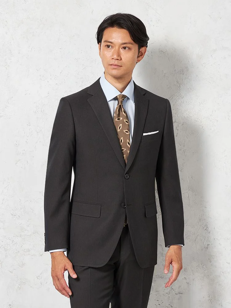 【即納】スーツ2つボタン【WEB限定】4WAYストレッチストライプチャコールグレー通年