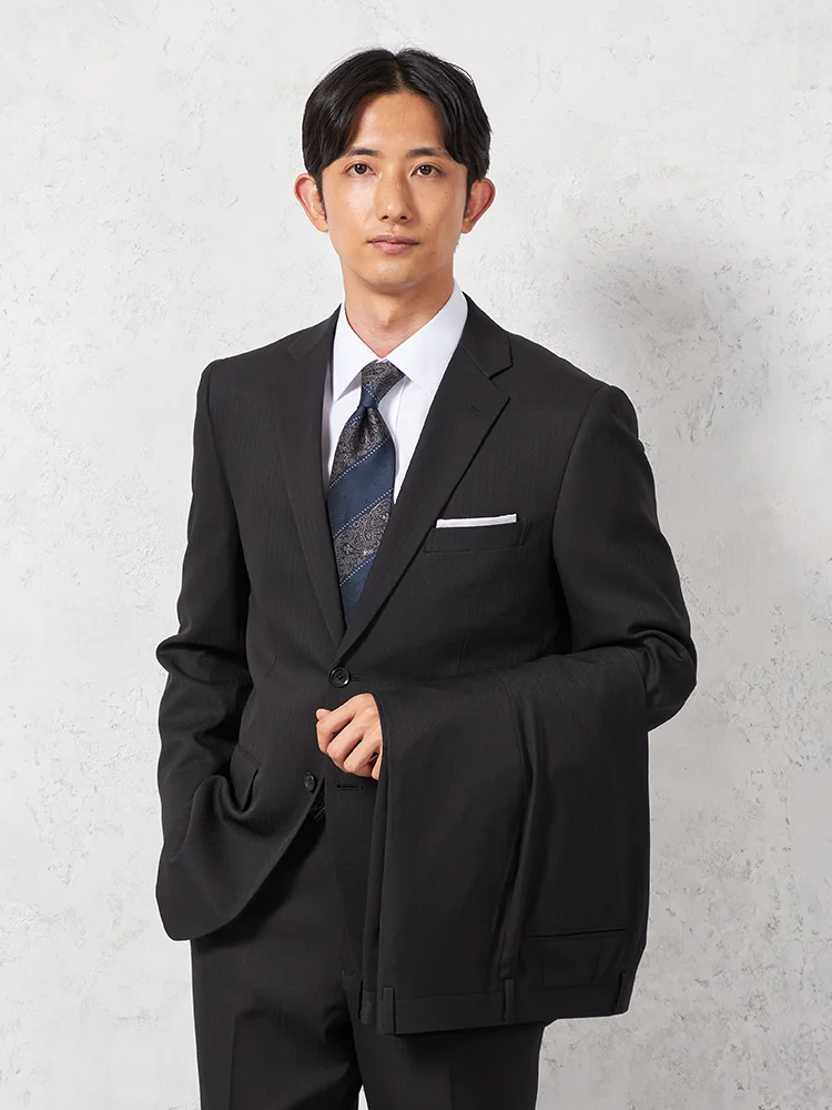 【上下ウォッシャブル】スーツ2つボタンツーパンツノータックイージーケアシャドウストライプブラックビバリーヒルズポロクラブ通年