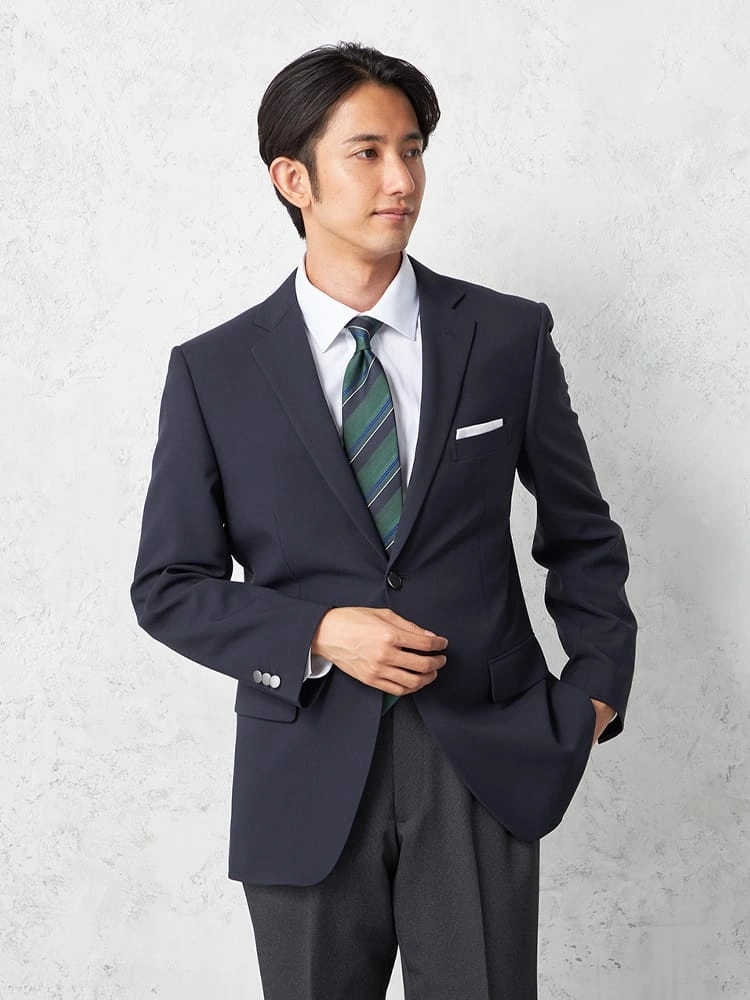 【即納】紺ブレザージャケット2つボタンネイビー無地ストレッチメタルボタン通年【WEB限定】【セットアップ対応】