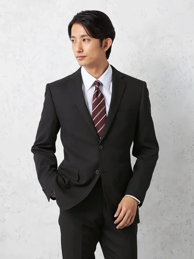 【即納】【WEB限定】スーツ2つボタンブラックシャドウストライプ上下ウォッシャブル3シーズン対応