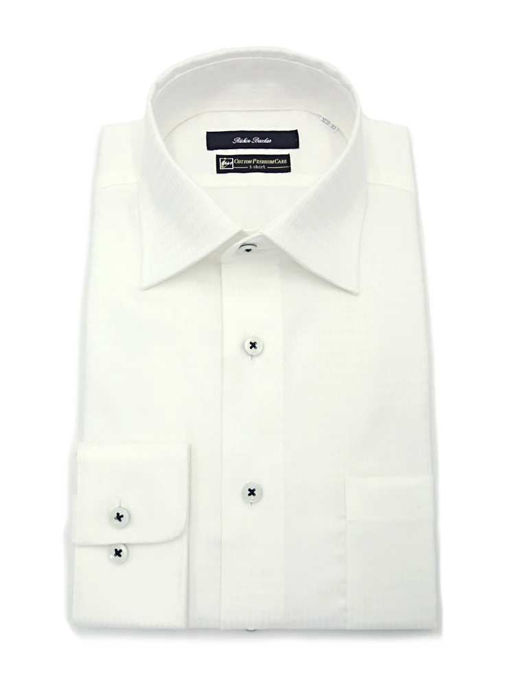 【形態安定】長袖ワイシャツセミワイド【コットンプレミアムケア】織柄無地リッケンバッカー通年