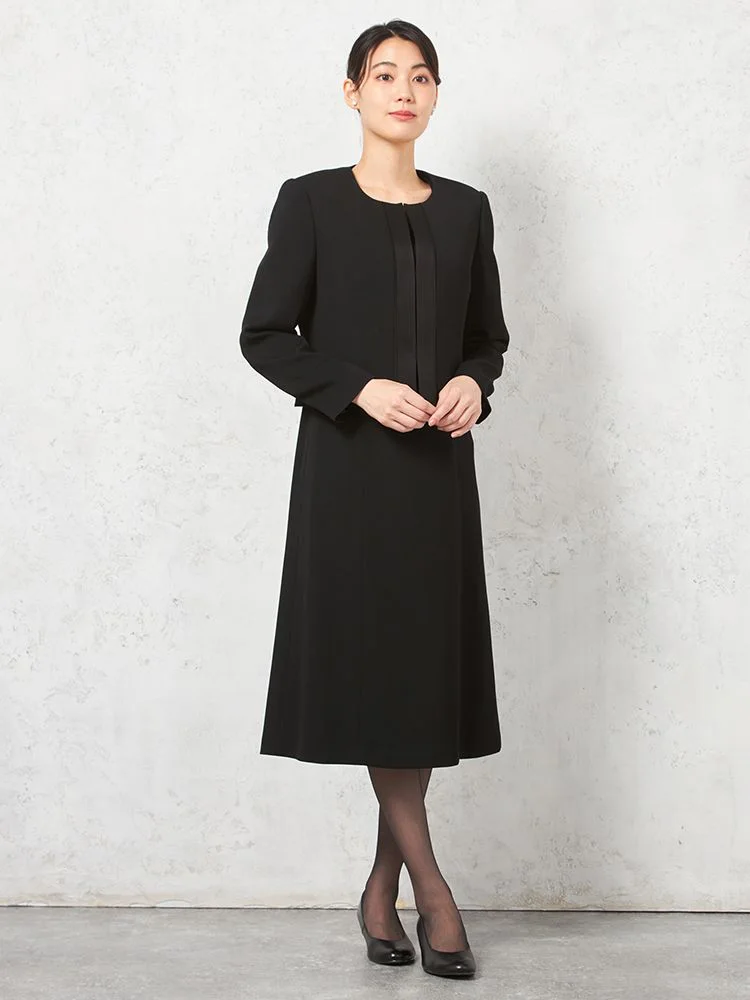 【ストレッチ】フォーマルアンサンブルジャケットワンピース黒無地YUMIKATSURAEnForm通年礼服【レディース】