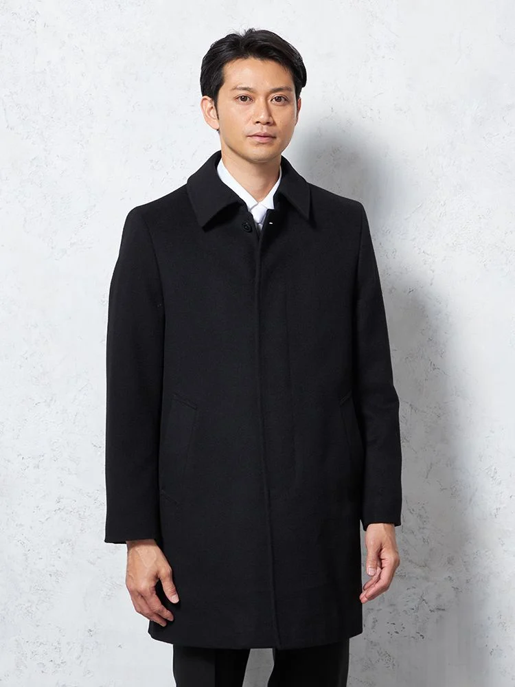 【保温】ステンカラーコートアンゴラカシミヤ混素材無地STOVEL&MASON秋冬