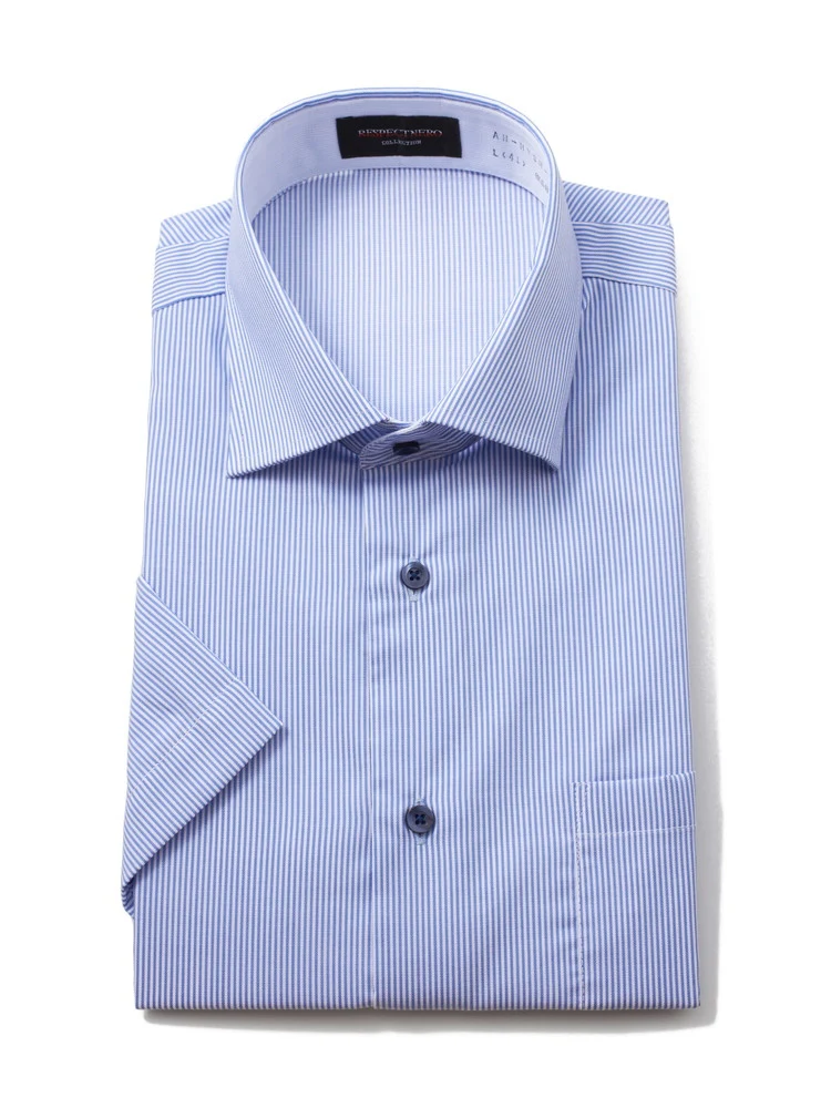 【動きやすい】スプリットラグランシャツ【形態安定】半袖ワイシャツカッタウェイSOLOTEXストライプnero春夏