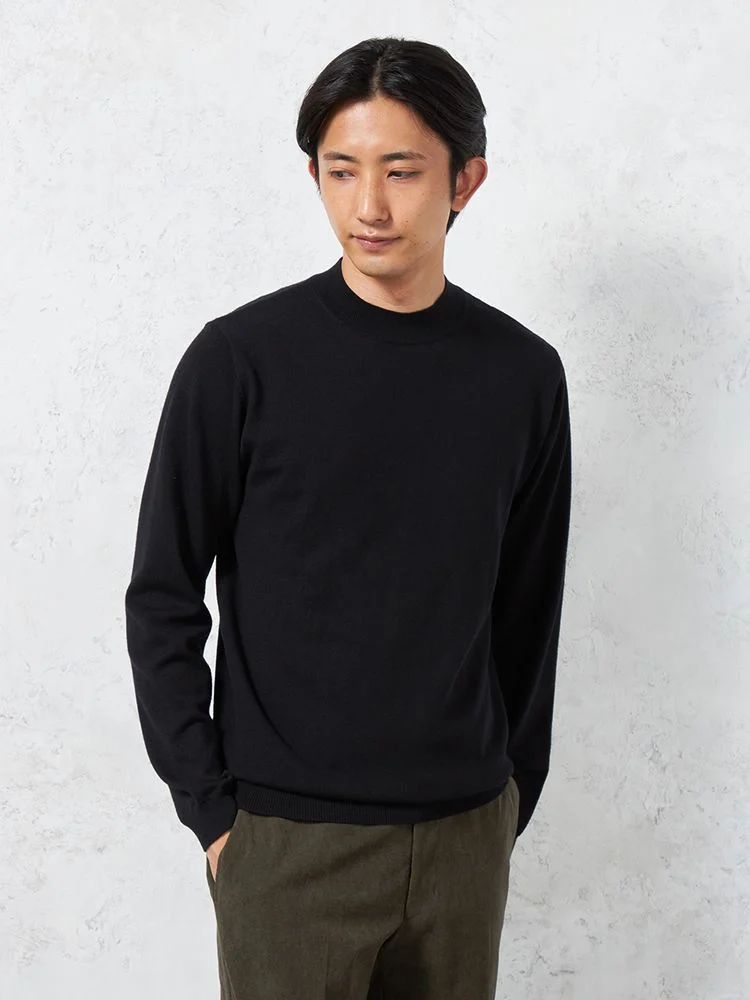 【KATHARINEEHAMNETT-キャサリン・イー・ハムネット-】モックネック長袖ニット吸湿発熱ストレッチウォッシャブル無地秋冬