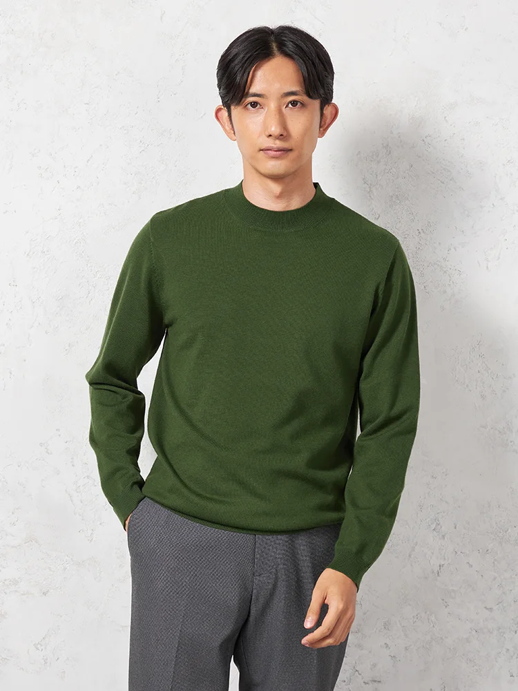 【KATHARINEEHAMNETT-キャサリン・イー・ハムネット-】モックネック長袖ニット吸湿発熱ストレッチウォッシャブル無地秋冬