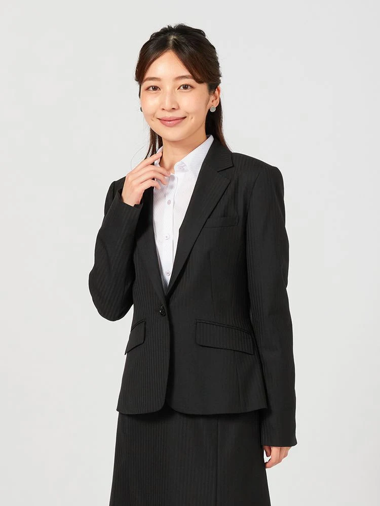 【ウォッシャブル】ジャケットストレッチS＆MKnightsbridgeブラックシャドウストライプ通年【レディース】