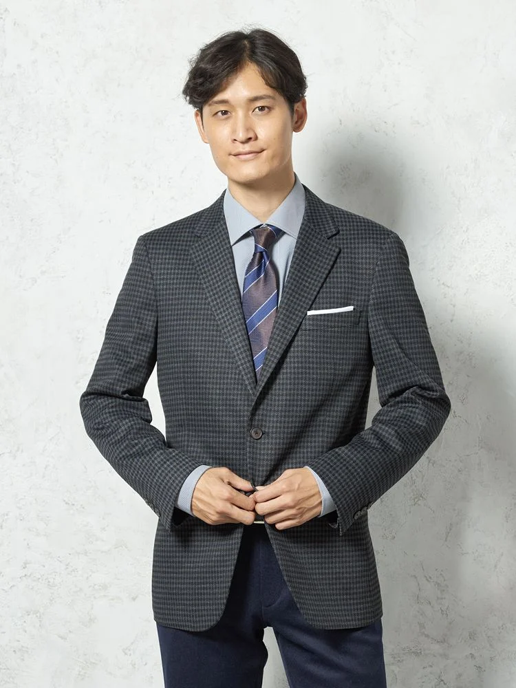 【i－Jacket-アイジャケット-】ジャケット2つボタンウォッシャブルリサイクルニット素材チェック秋冬