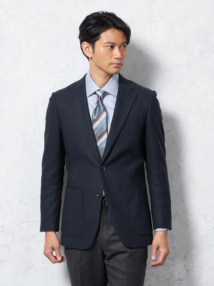 【ウール混】ジャケット2つボタンイタリアマルラーネ社生地無地S＆MBLUELABEL秋冬