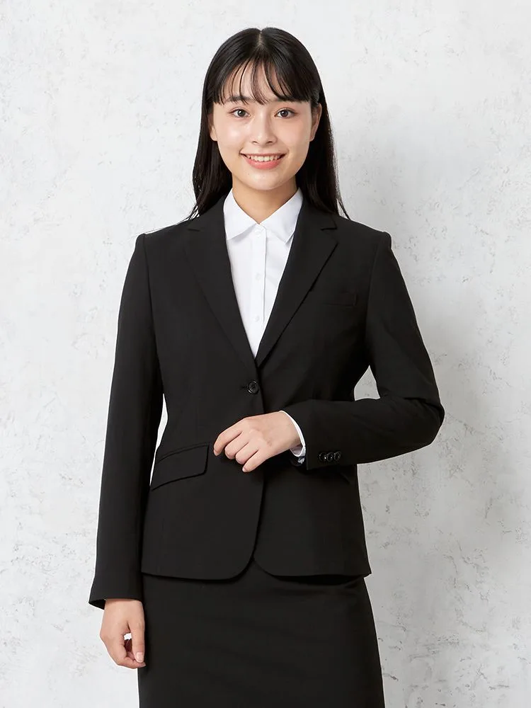 【ウォッシャブル】ジャケット2つボタンストレッチ黒無地S＆MKnightsbridge通年【レディース】