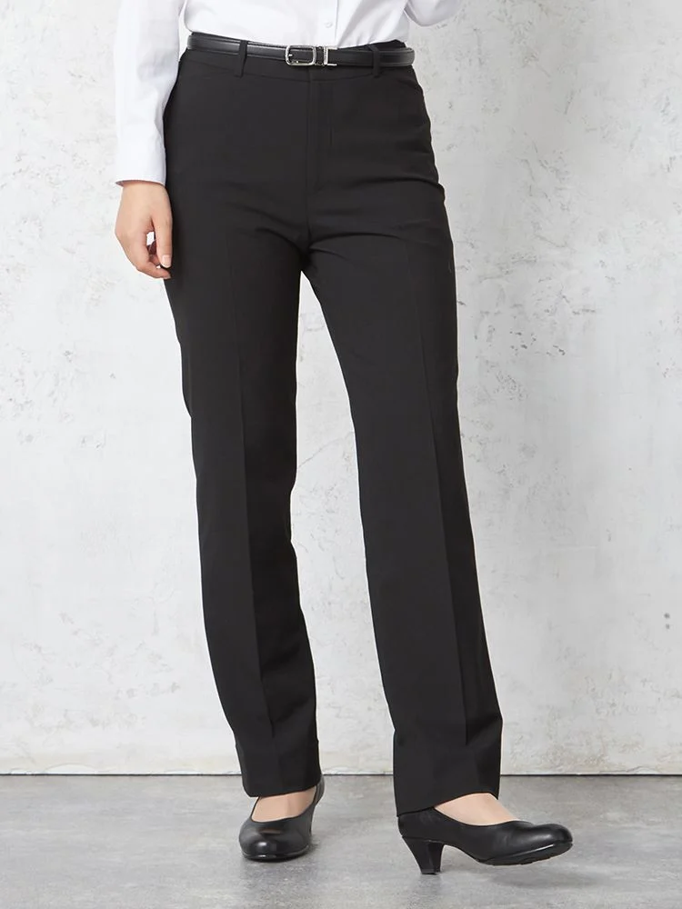 【ウォッシャブル】パンツストレートストレッチ黒無地S＆MKnightsbridge通年【レディース】