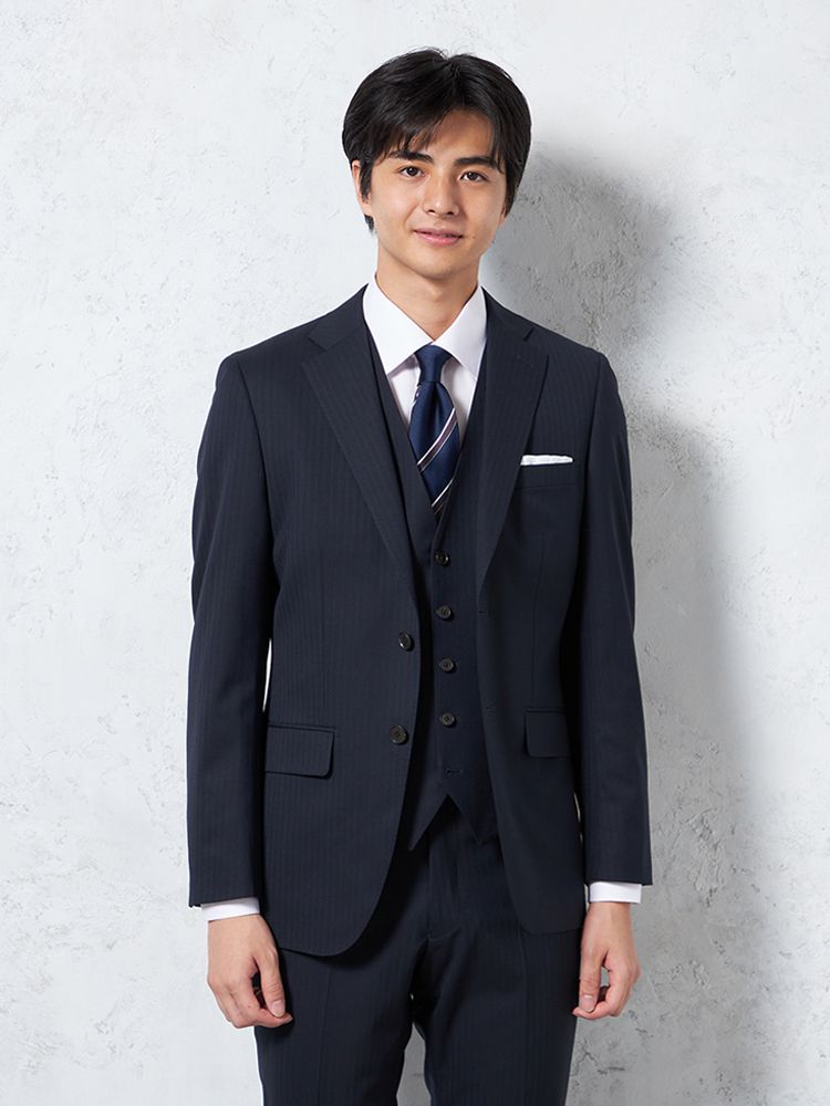 【ウール混】スリーピーススーツ2つボタンキュプラ裏地シャドウストライプS＆MBLUELABEL