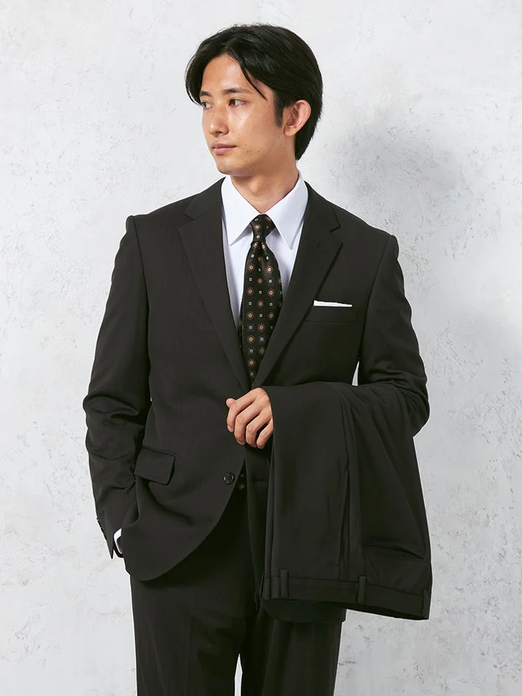 【形態安定＆上下ウォッシャブル】スーツ2つボタンツーパンツ【i-Suit-アイスーツ-】ブラックシャドウストライプリッケンバッカー通年