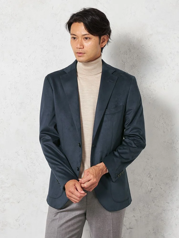 【スエード調ニット素材】ジャケット2つボタンウォッシャブルストレッチネイビー無地RUCKENBACCHAR秋冬