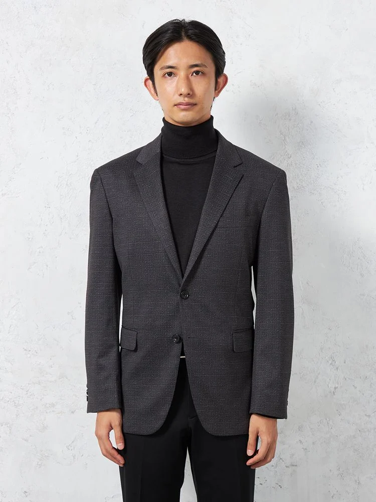 【軽量】プリントニットジャケット2つボタンウォッシャブルストレッチグレー小格子【i－Jacket-アイジャケット-】秋冬