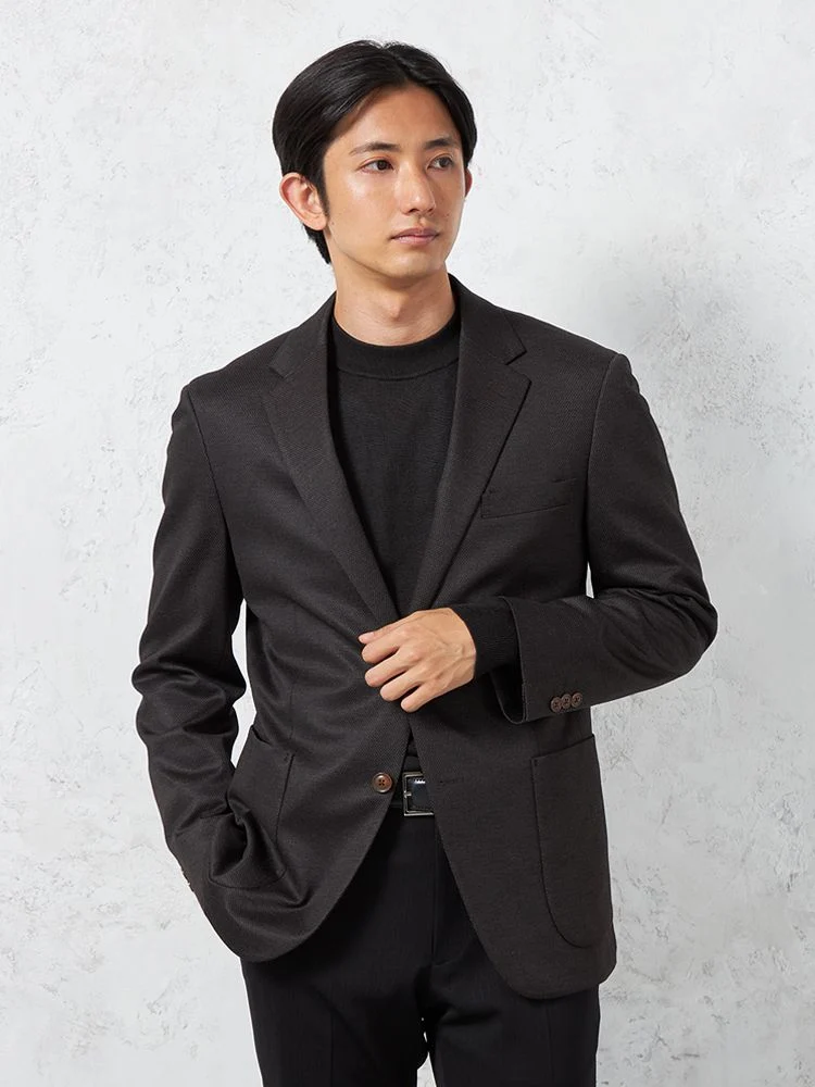 【抗ピリング】ジャケット2つボタン【i－Jacket-アイジャケット-】ストレッチウォッシャブル無地ブラウン秋冬