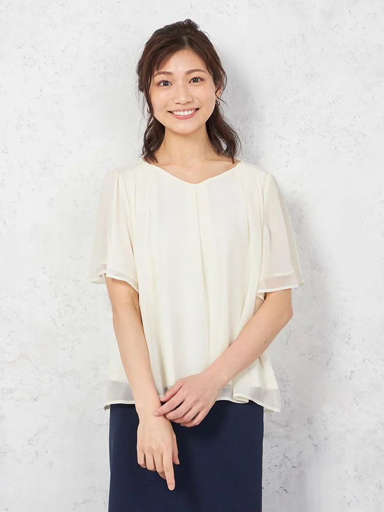【ハンドウォッシャブル】ブラウス半袖フレアスリーブシフォンブラウス無地SOFFICE春夏【レディース】