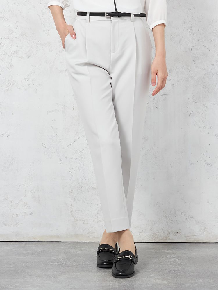 【INDIVI】ウォッシャブルテーパードパンツダブルクロス無地通年【レディース】