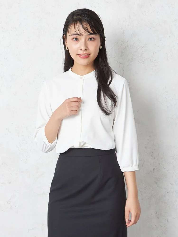 【INDIVI】ブラウス7分袖ツイルストレッチタックブラウスウォッシャブル無地通年【レディース】