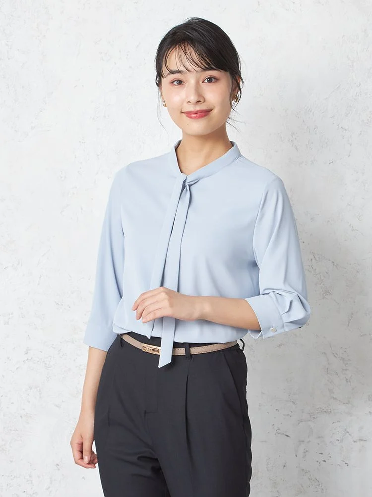 【INDIVI】ブラウス7分袖ツイルストレッチボウタイブラウスウォッシャブル無地通年【レディース】