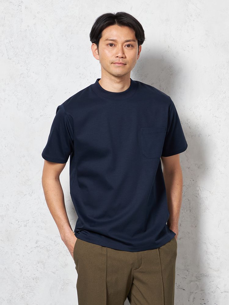 【汗じみ防止】半袖クルーネックTシャツポケット付ビズTシルケット加工カジュアルインナー無地TOKYORUN春夏