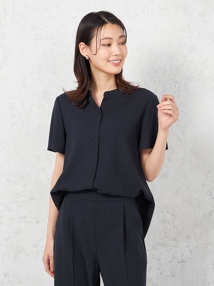 【INDIVI】ウォッシャブルクールツイスト半袖シャツジャケット無地春夏【レディース】