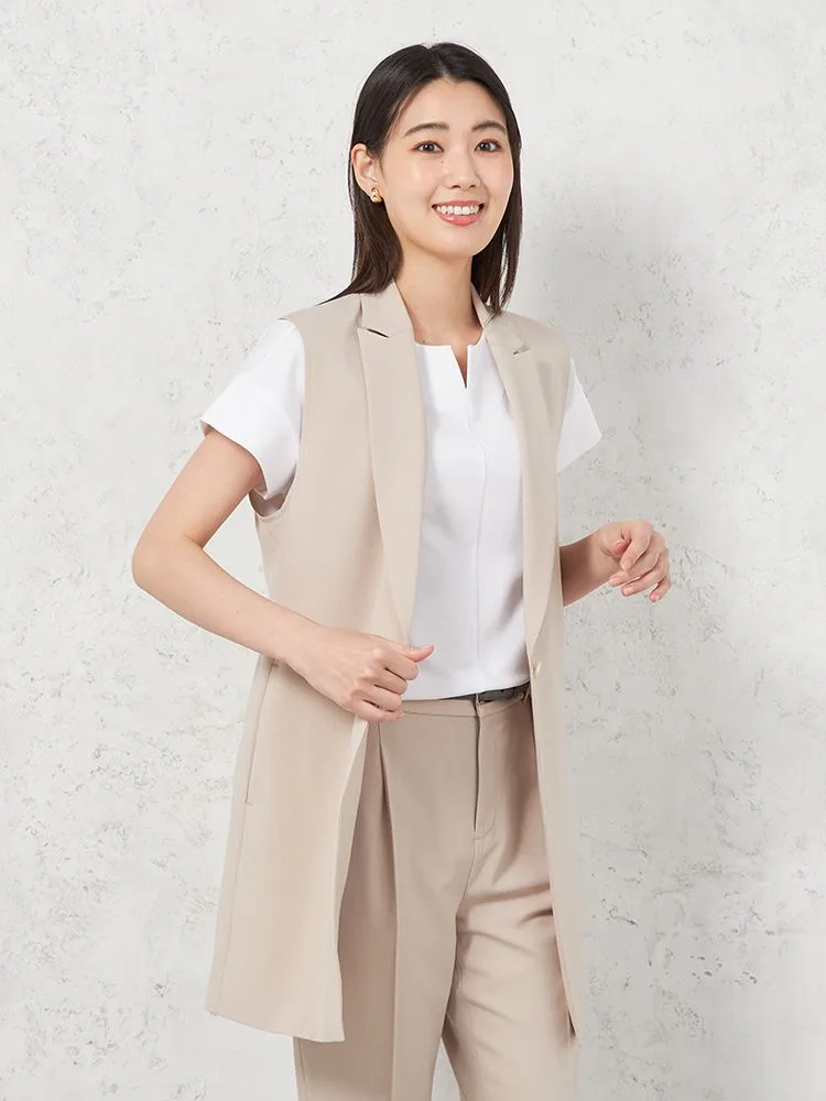 【INDIVI】キャリーマンストレッチノーカラージレ軽量ウォッシャブル春夏【レディース】