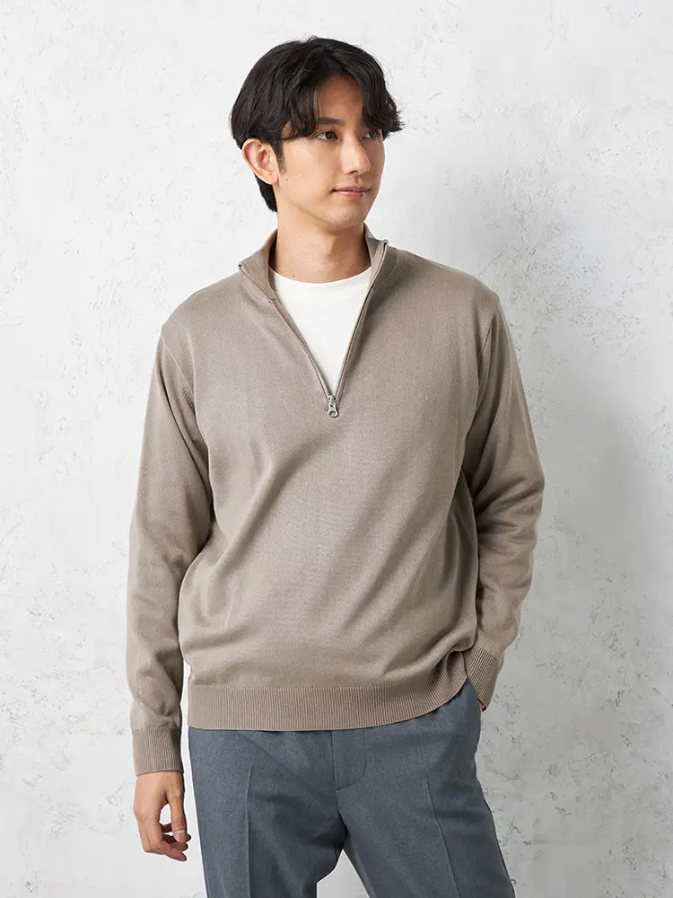 【TOKYORUN】12G天竺ハーフジップニットカジュアルインナーウォッシャブル抗ピリング秋冬