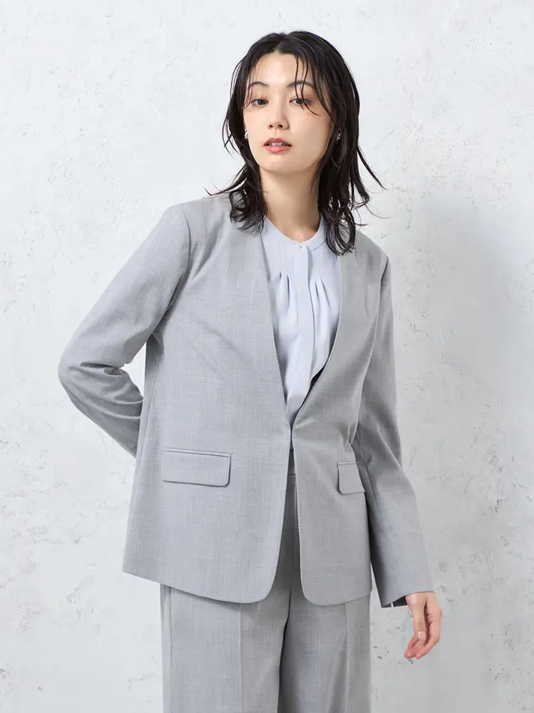 【INDIVI】キャリーマンツイーディーノーカラージャケット長袖布帛通年【レディース】