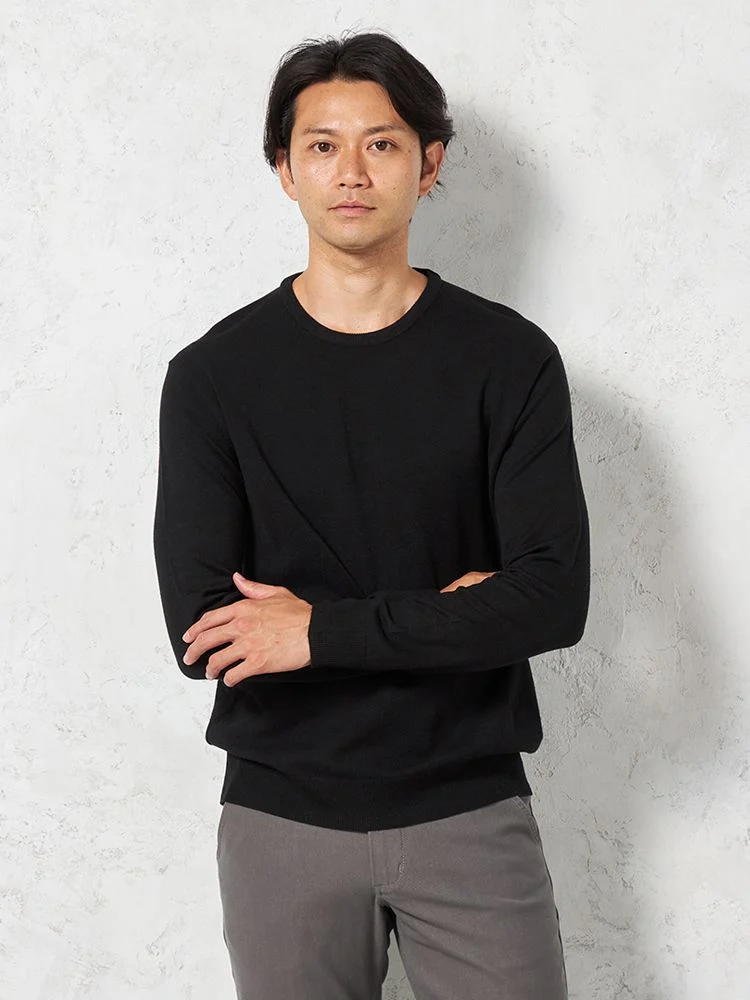 【吸湿発熱】長袖ニットGヒートクルーネックカジュアルインナー無地リッケンバッカー秋冬