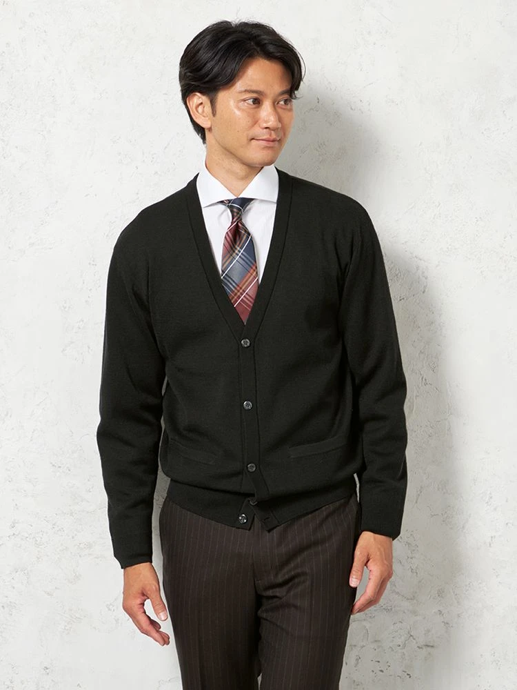 【ウォッシャブル】ミラノリブカーディガン放電抗ピリング無地長袖リッケンバッカー秋冬