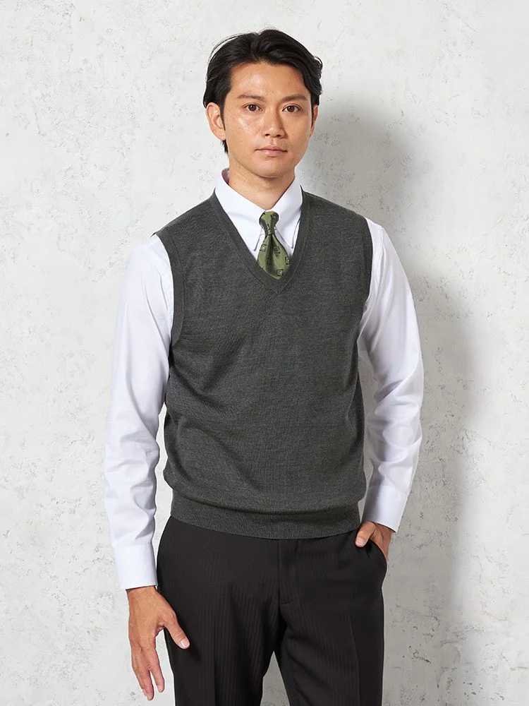 【制電＆抗ピリング】天竺Ｖネックベストカジュアルインナー無地リッケンバッカー秋冬