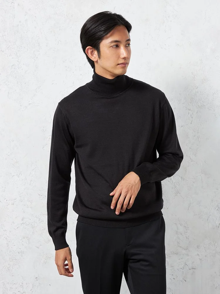【制電＆抗ピリング】天竺タートルネックセーターカジュアルインナー無地リッケンバッカー秋冬