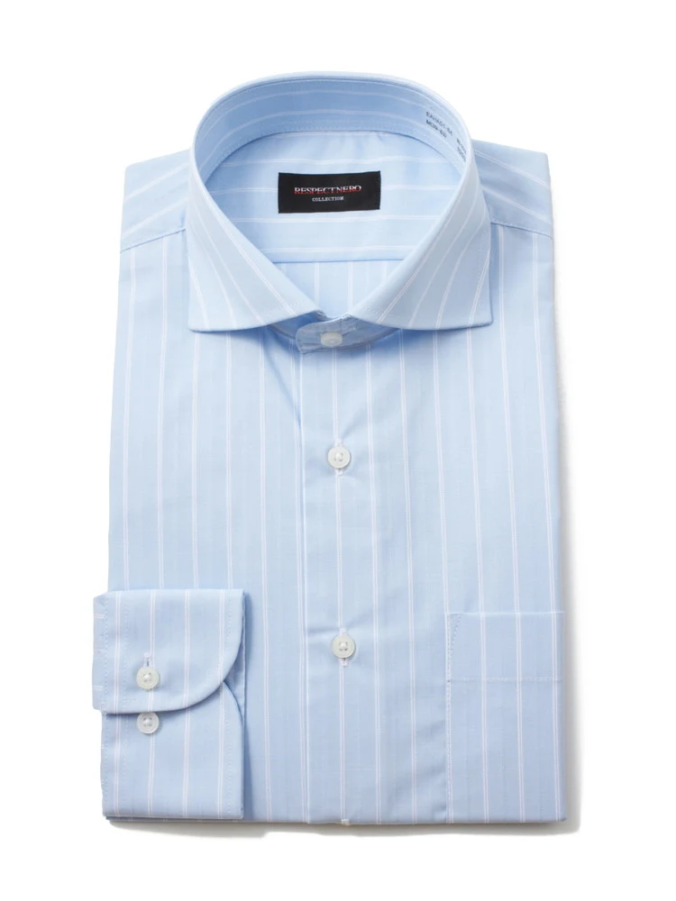 【形態安定】長袖ワイシャツカッタウェイアイスランドブルーシリーズ吸水速乾nero通年【スリムデザイン】