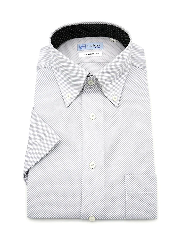 【完全ノーアイロン】半袖アイシャツボタンダウン【DRYAIR生地使用】通気性ダイヤ柄ワイシャツi-shirt春夏