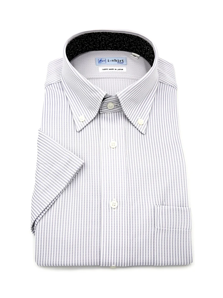 【完全ノーアイロン】半袖アイシャツボタンダウン【DRYAIR生地使用】通気性ストライプワイシャツi-shirt春夏